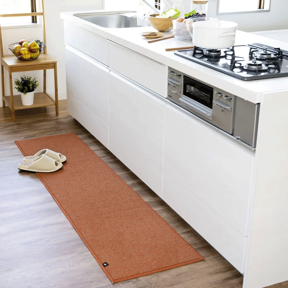 【PLYS】Japan-Made Kitchen Runner Mat 45&times;120cm &ndash; Tea Orange (Machine-Washable / 6mm Thick / Absorbent Non-Slip Design), , large