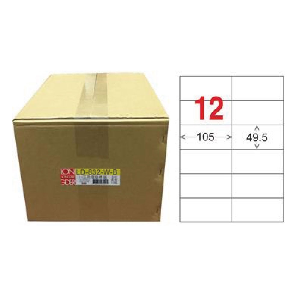 【龍德】LONGDER 三用電腦標籤 A4 12格 49.5*105mm 白色 1000張/箱 LD-832-W-B(適用雷射、噴墨、影印), , large