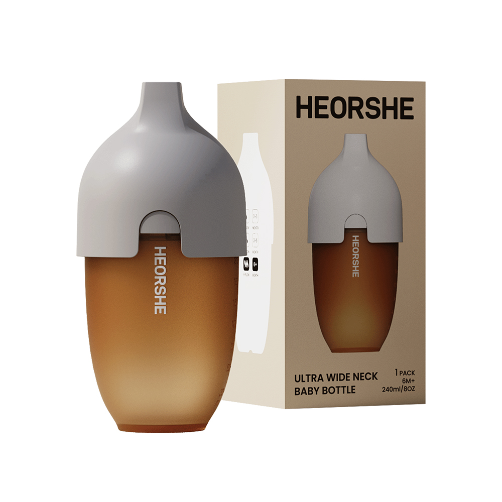 【HEORSHE】寬口矽膠仿母乳奶瓶(240ml)-鯨魚灰, , large
