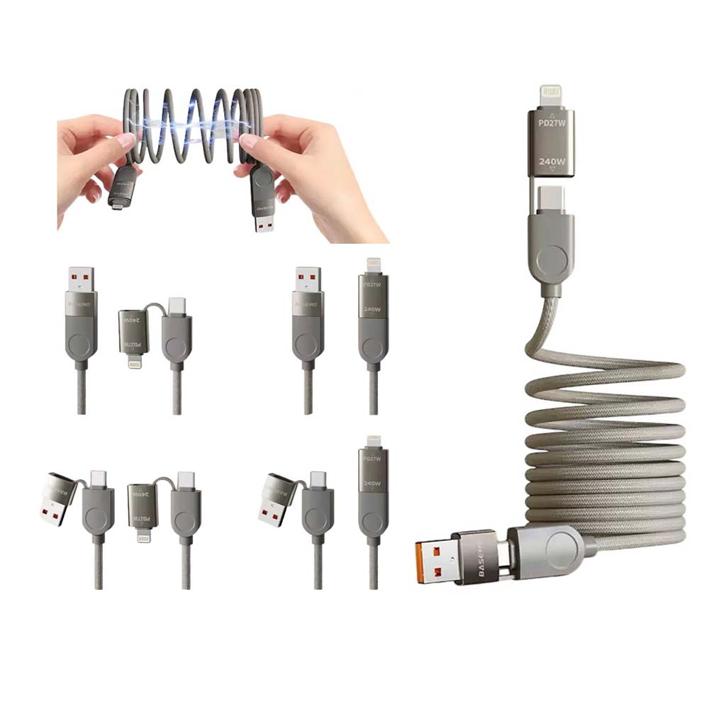 【山水之寶】四合一快充線TypeC/Lightning 240W多合一鋅合金磁吸編織收納充電傳輸線120cm 充電線材 蘋果安卓適用, , large