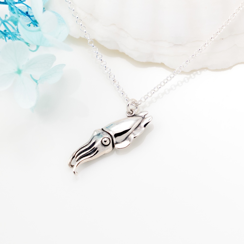 【Angel & Me】Squid Cuttlefish s925 sterling silver necklace ocean animal gift, , large