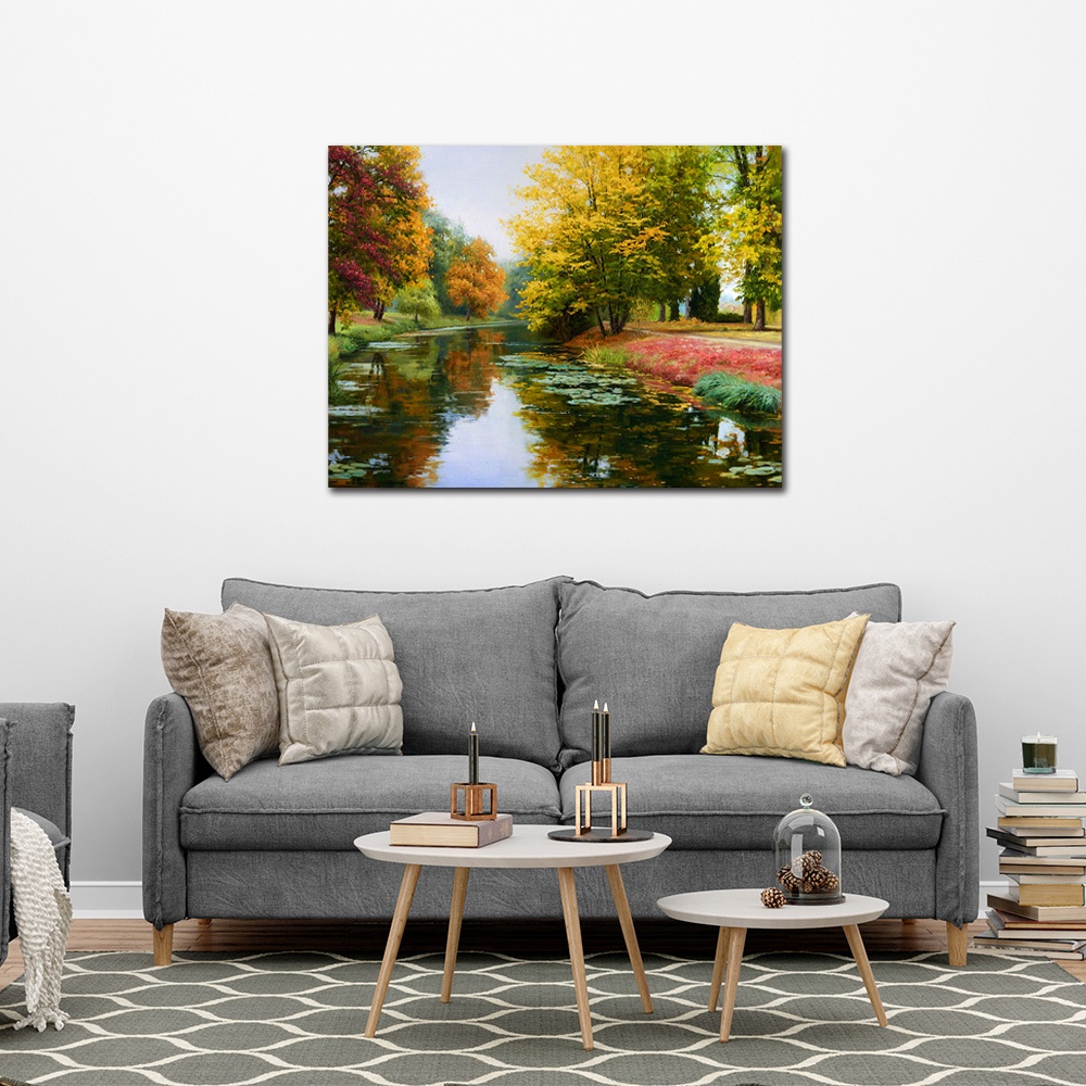【御畫房】湖邊風光 國家一級畫師手繪油畫60&times;80cm(VF-165), , large