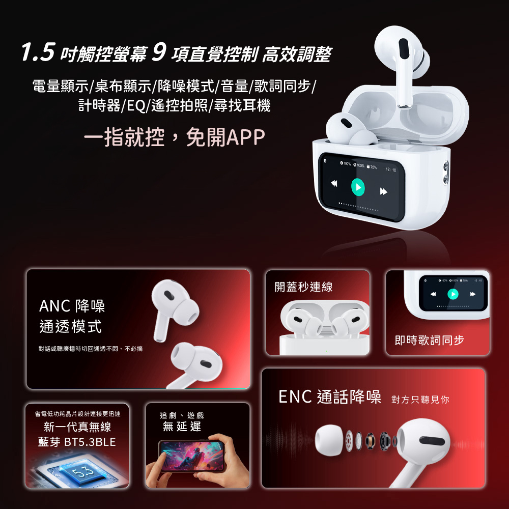 人因 Ai智能翻譯彩色觸控ANC降噪無線藍牙耳機 BW82W   (AI助理終生免費使用), , large