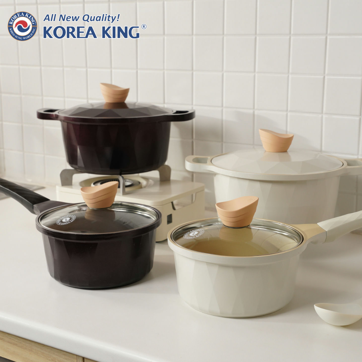 【Korea King】Crystal Ceremic Coated Non-Stick Pot with Glasslid 18cm, , large