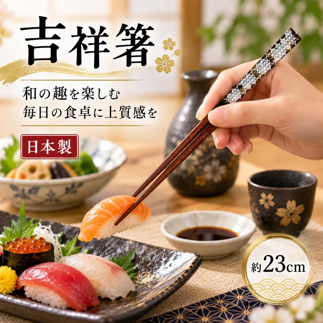 【HIYASU日安工坊】日本工藝箸-吉祥 23cm, , large