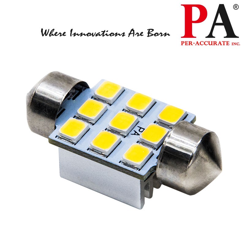 【PA LED】雙尖 28MM 31MM 暖白光 白光 2835 9晶 SMD LED 室內燈 牌照燈 行李箱燈 車廂燈, , large