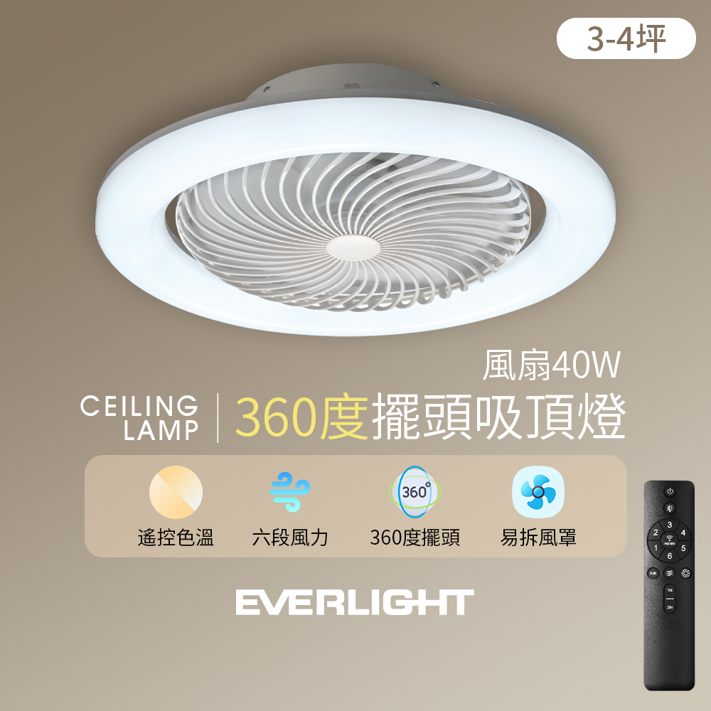 Everlight 40W 360 degree circulation fan LED color adjustment remote control ceiling light, , large