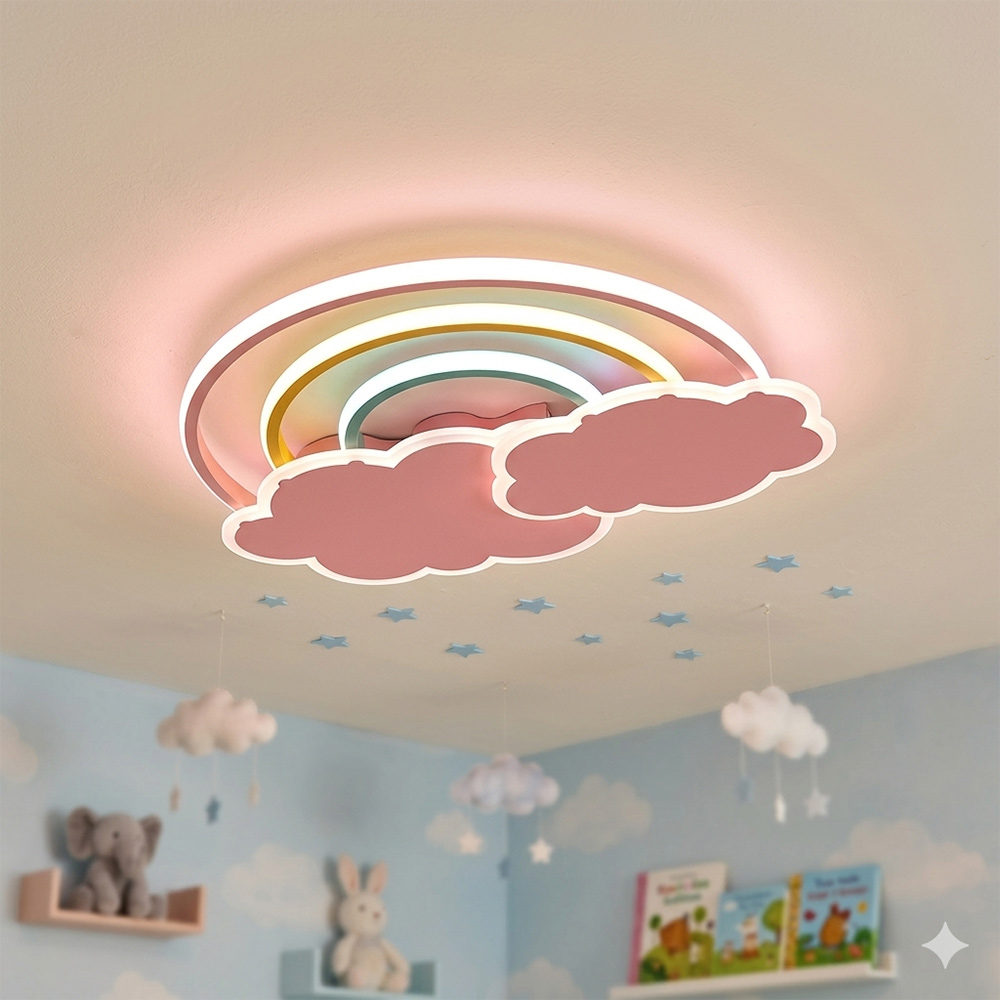 【H&R安室家】遙控調光 50CM童趣夢幻彩虹LED吸頂燈HR23801, , large