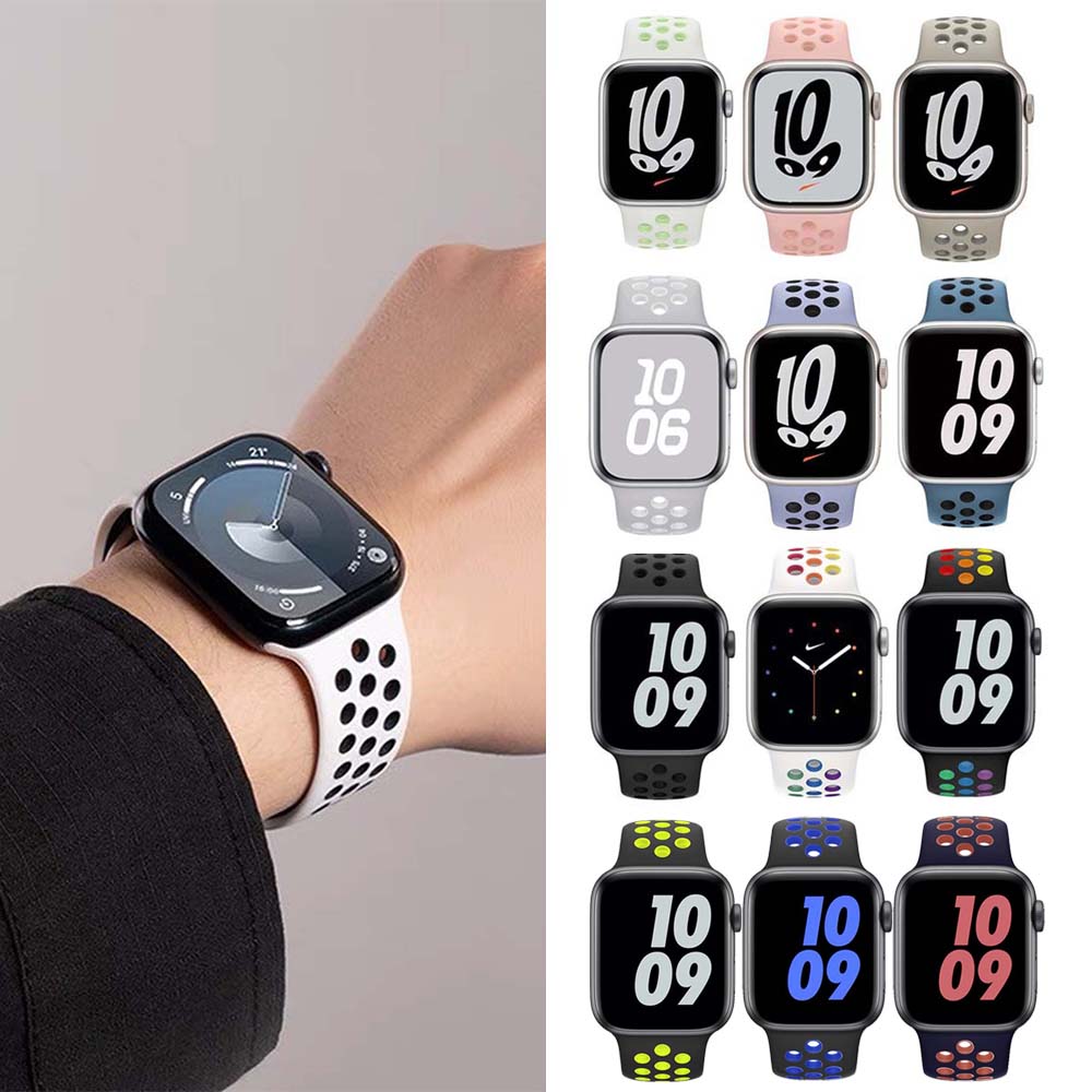 【山水之寶】Apple watch 44/45/49/S10 46/S11 46mm錶帶 透氣洞洞 反扣款矽膠運動型錶帶, , large