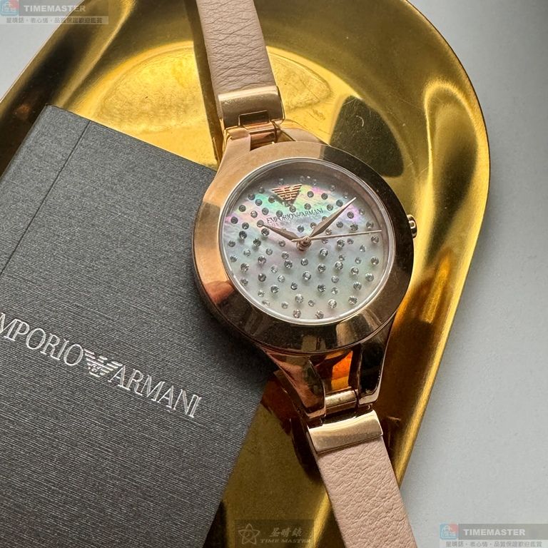 [星晴錶業]ARMANI手錶,34mm,AR00089貝母錶面玫瑰金錶殼粉紅真皮皮革錶帶款, , large