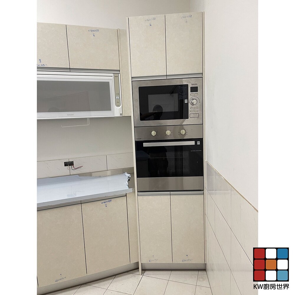 【KW廚房世界】系統廚具 廚房設計 客製化 廚櫃 流理台 工廠直營 一字型 322公分 中島 結晶鋼烤門板 櫻花三機 烤箱, , large