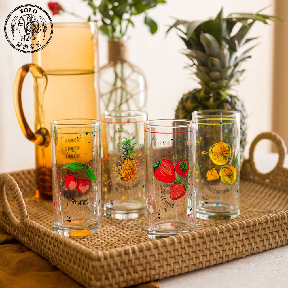 【SOLO Vintage】290ml Colorful Fruit Glasses 4 Pieces Set Teacups Water Cups Juice Cups Summer Drinks, , large