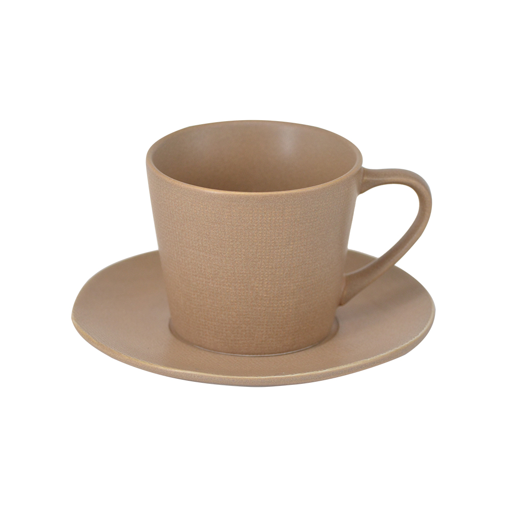 Handcrafted Embossed Kiln-Glazed Ceramic Coffee Cup and Saucer Set, , large