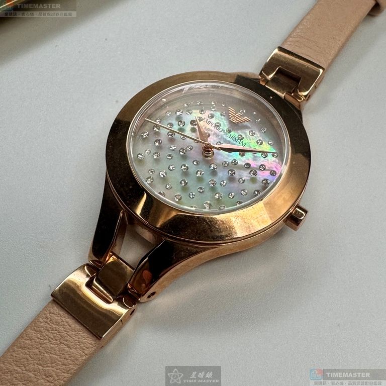 [星晴錶業]ARMANI手錶,34mm,AR00089貝母錶面玫瑰金錶殼粉紅真皮皮革錶帶款, , large
