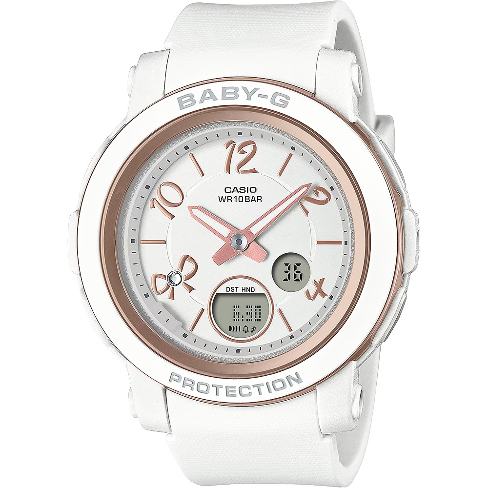 CASIO 卡西歐 BABY-G 緞帶雙顯女錶-白/粉色 BGA-290RA-7A, , large