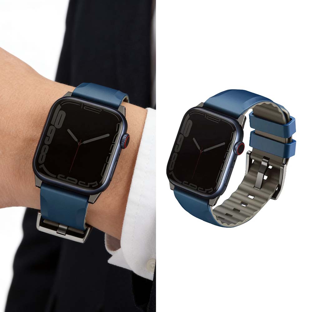 【山水之寶】UNIQ Apple Watch 38/40/41/S10 42/S11 42mm錶帶Linus防水矽膠雙色錶帶 原廠公司貨, 藍色, large