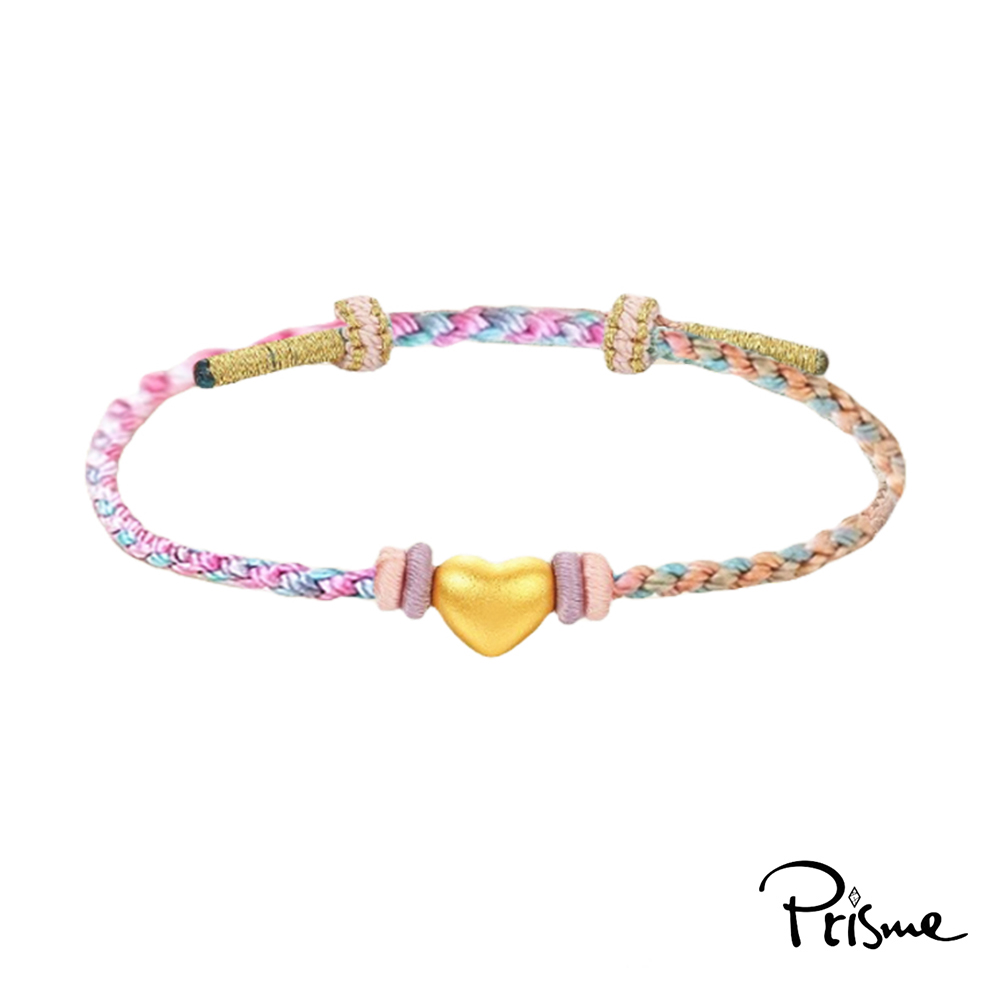 【Prisme Gold】黃金手鍊 愛心 彩色編繩手鍊 顏色隨機 (金重：約0.04錢&plusmn;0.02), , large