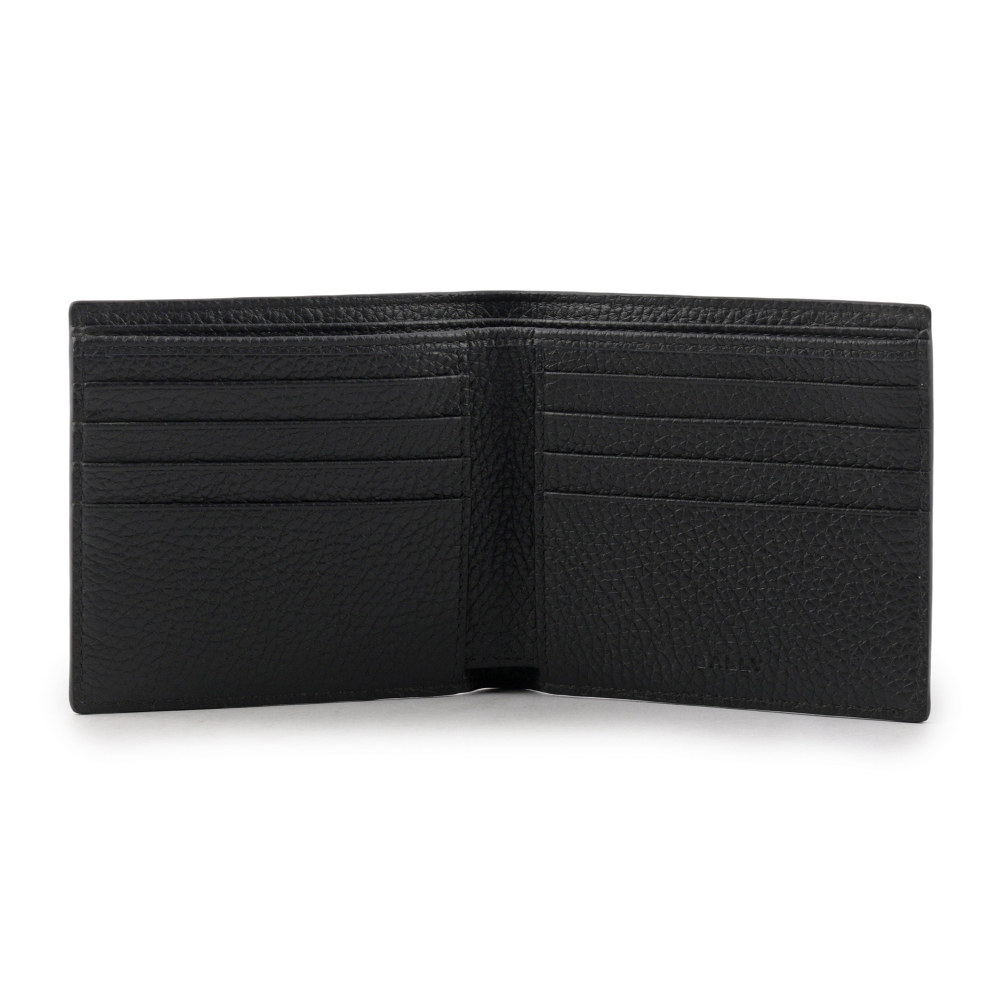BALLY Ribbon 紅白條紋牛皮對開8卡短夾(黑色), , large