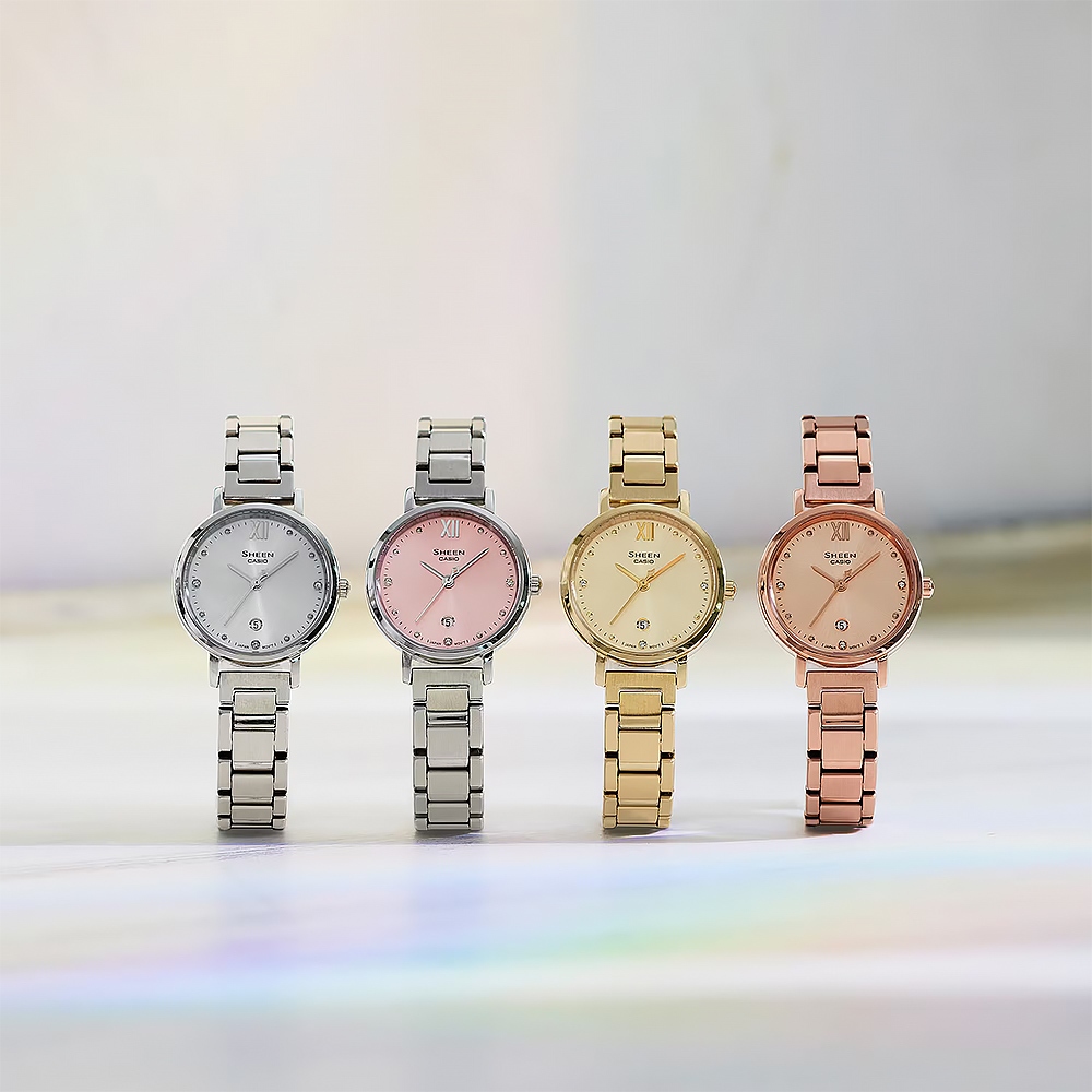 CASIO 卡西歐 SHEEN 簡約藍寶石水晶鏡面女錶-金 SHE-4540G-9A, , large
