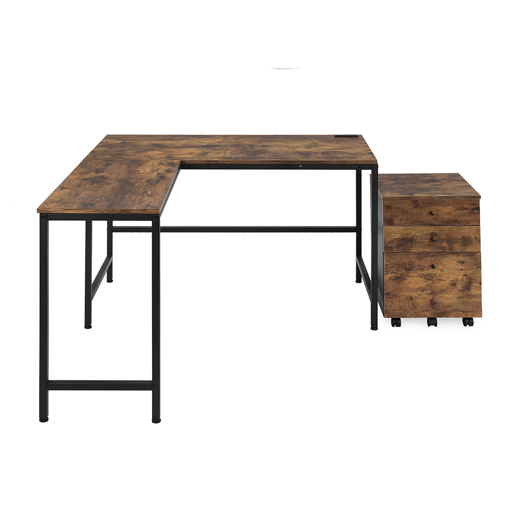【HomeMax】L型復古紋工作桌/120+80cm/附插座/抽屜/轉角桌/辦公桌/活動櫃/工業風★MIT●, , large
