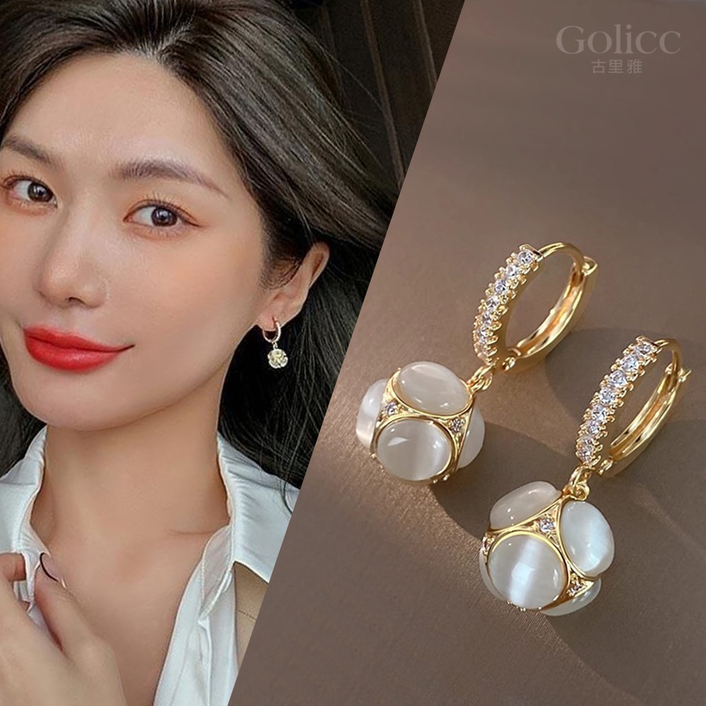 【Gulicc 】古莉可 耳環 貓眼石精緻鑲鑽耳環, , large