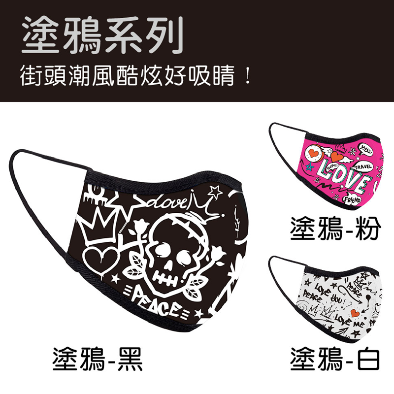 【seisei】雙層抗菌布口罩_德國專利技術_塗鴉 / 黑, , large
