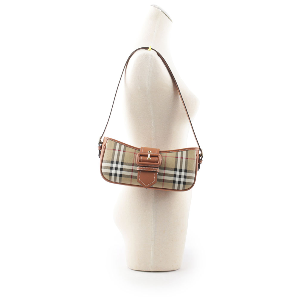 BURBERRY Sling 經典格紋風衣釦肩背包/經典米色/石楠木棕色, , large