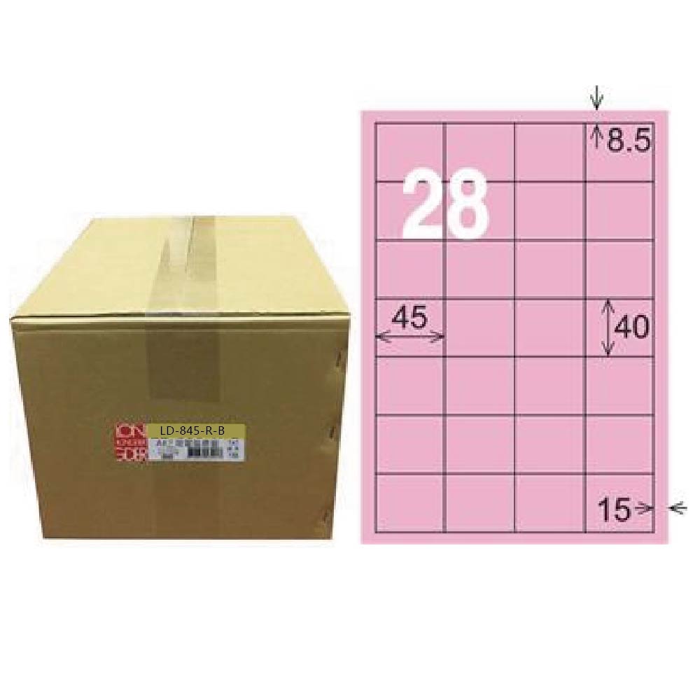 【龍德】LONGDER 三用電腦標籤 A4 28格 40*45mm粉紅1000張/箱 LD-845-R-B(適用雷射、噴墨、影印), , large