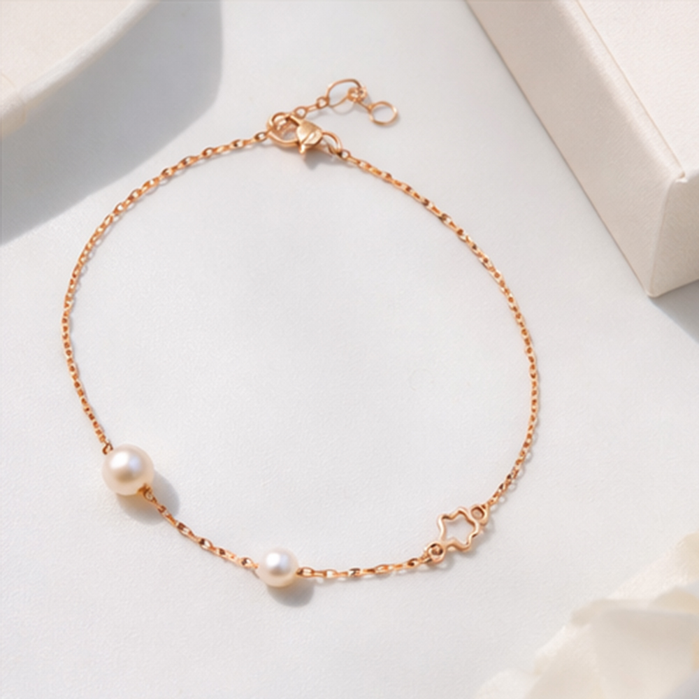 【A'jane】 18K玫瑰金 柔光花語 珍珠手鍊 A052503-001, , large