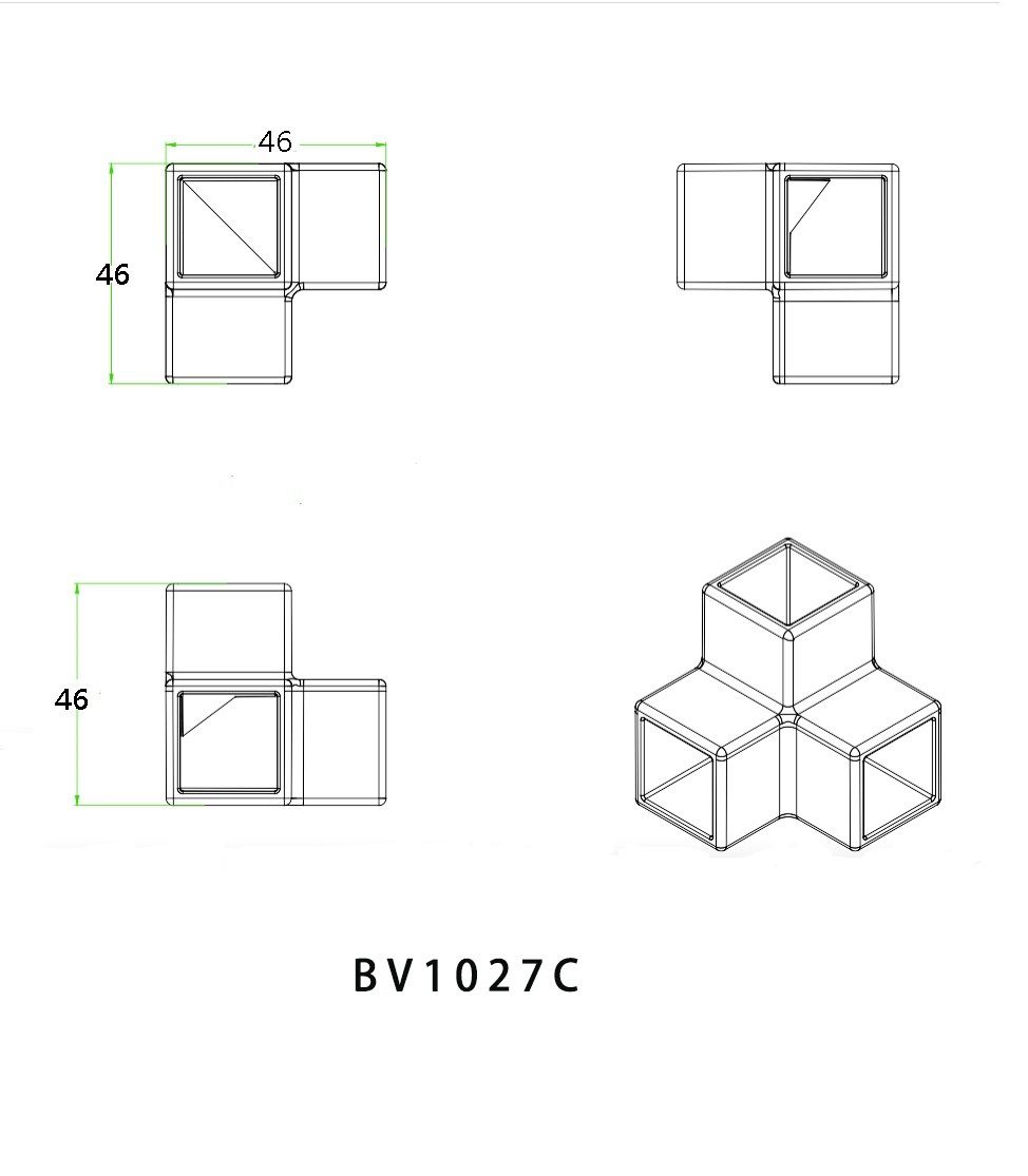 【協進五金】20方管-三通(鋅) 染黑+噴黑漆, , large