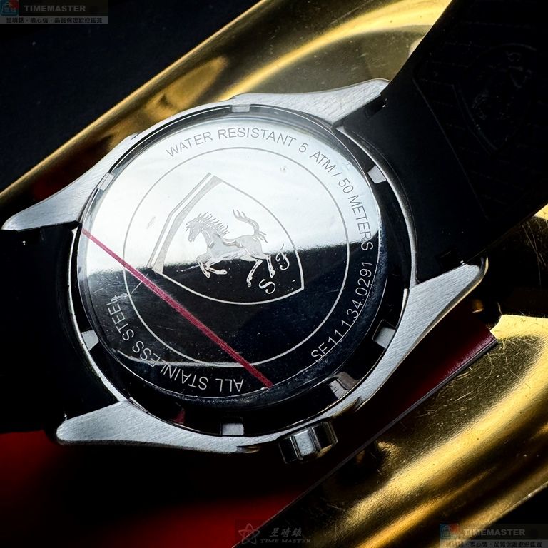 [星晴錶業]FERRARI手錶,46mm,FE00108黑色錶面黑錶殼深黑色矽膠錶帶款, , large