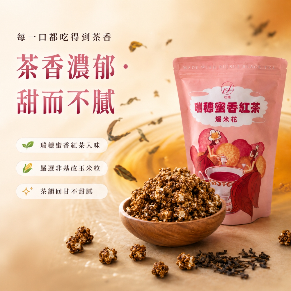花蓮瑞穗農會 蜜香紅茶爆米花 60g 台灣特色茶點心・下午茶零食 農會美食, , large