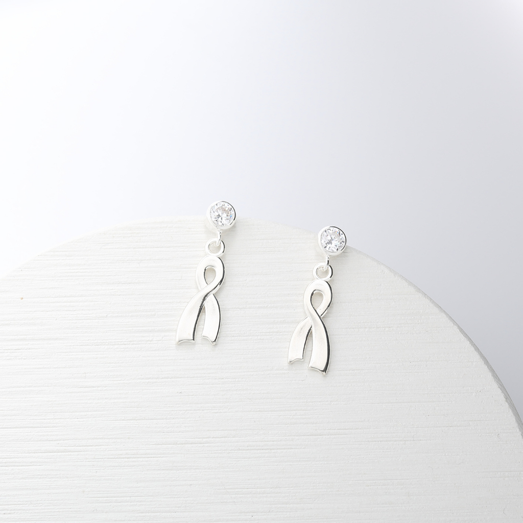 【Angel & Me】想念 絲帶 A【Angel & Me】Miss you Ribbon s925 sterling silver earrings birthday gift符號 單鑽 一對 s925 純銀 耳環 耳夾 生日 情人節禮物, , large