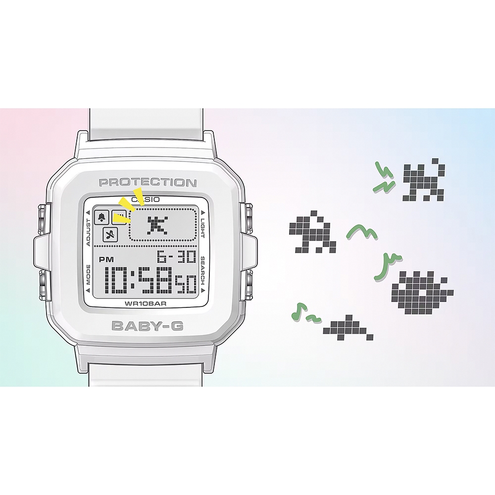 CASIO 卡西歐 BABY-G 隨附6個繽紛錶帶環 像素動畫手錶 BGD-10L-7, , large