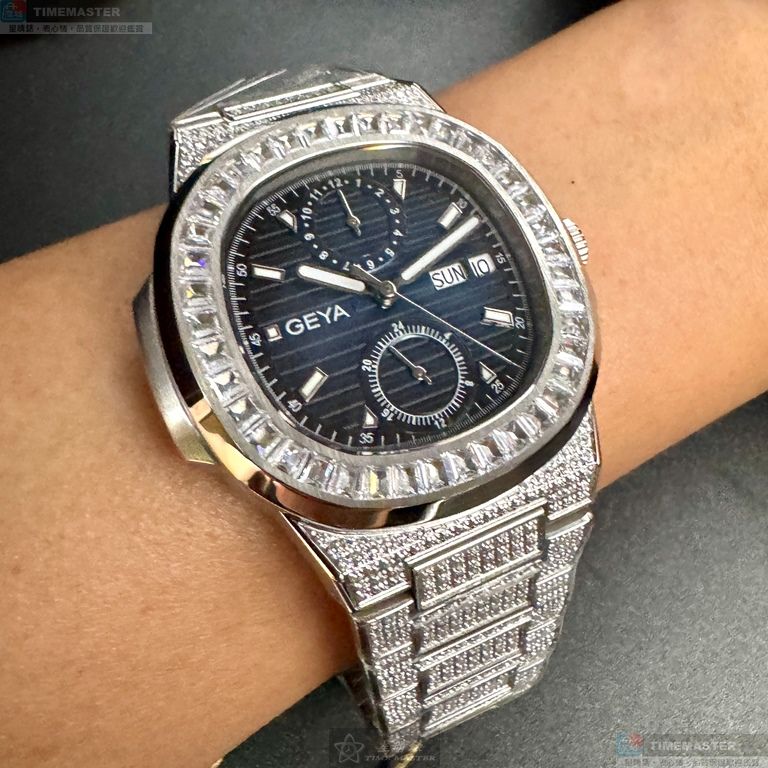[星晴錶業]GEYA手錶,44mm,G78183GWB寶藍色錶面銀錶殼銀色精鋼錶帶款, , large