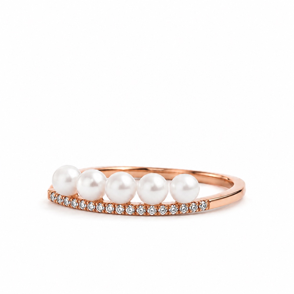 【A'jane】 18K玫瑰金 柔光序列 珍珠排鑽戒指 A012409-001-52, , large