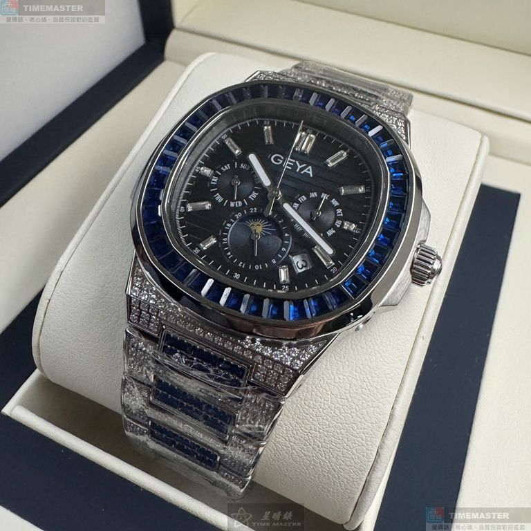 [星晴錶業]GEYA手錶,44mm,G78152GWB寶藍色錶面銀錶殼銀色精鋼錶帶款, , large