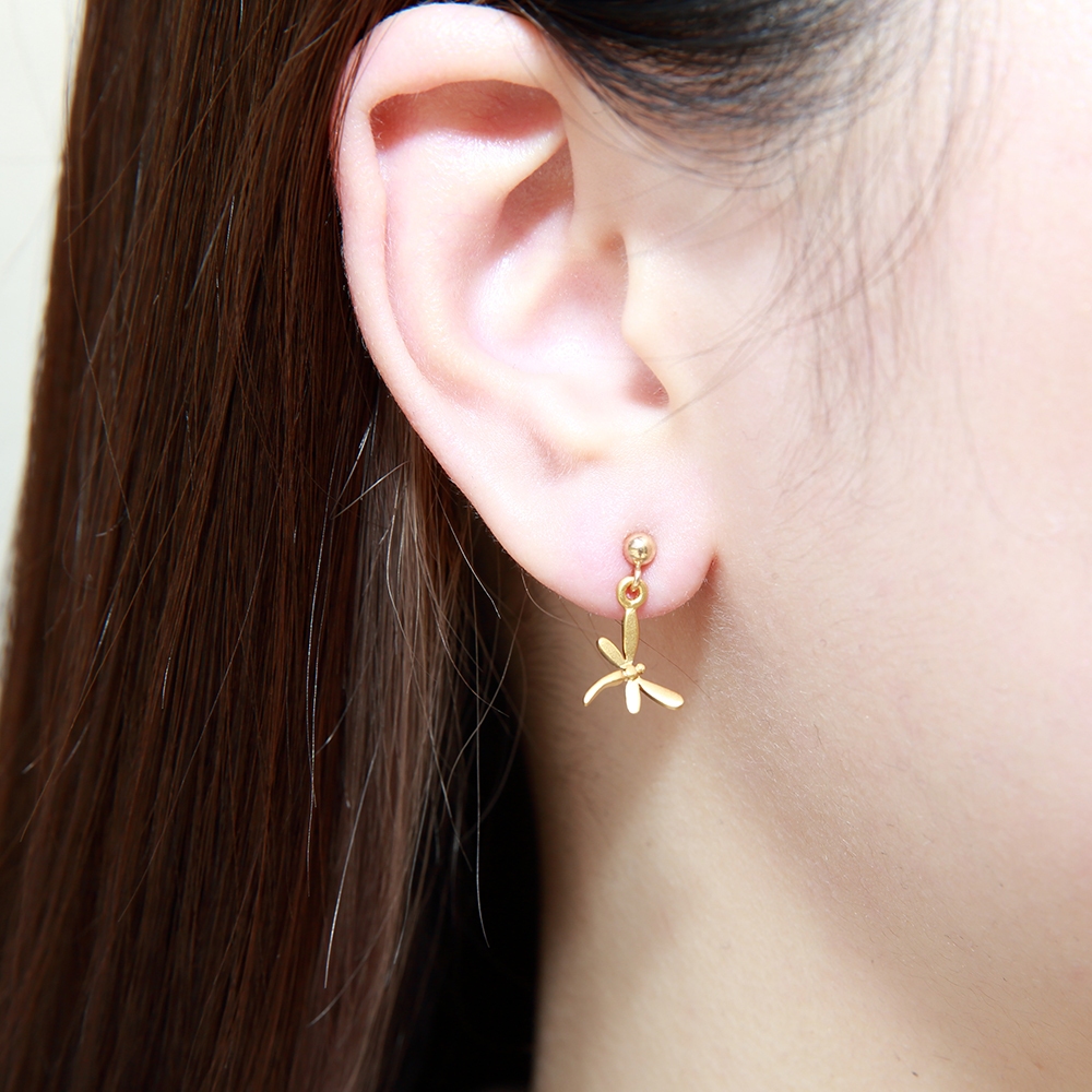 【Angel & Me】Dragonfly s925 sterling silver 24k gold plated earrings gift, , large