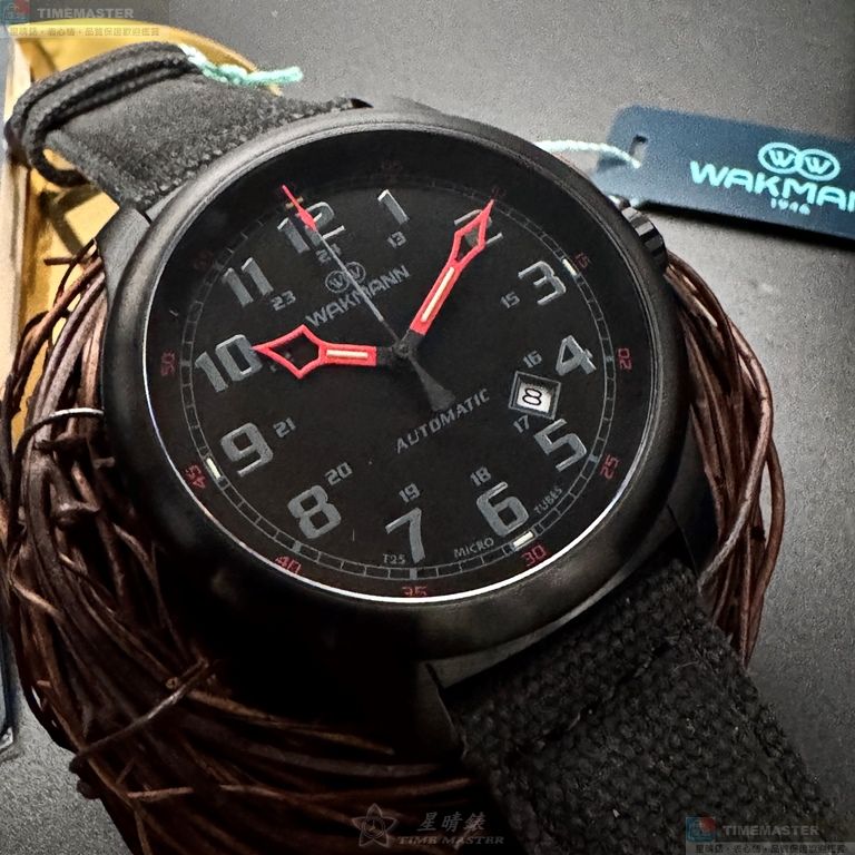[星晴錶業]WAKMANN手錶,44mm,WA00039黑色錶面黑錶殼深黑色複合材質錶帶款, , large
