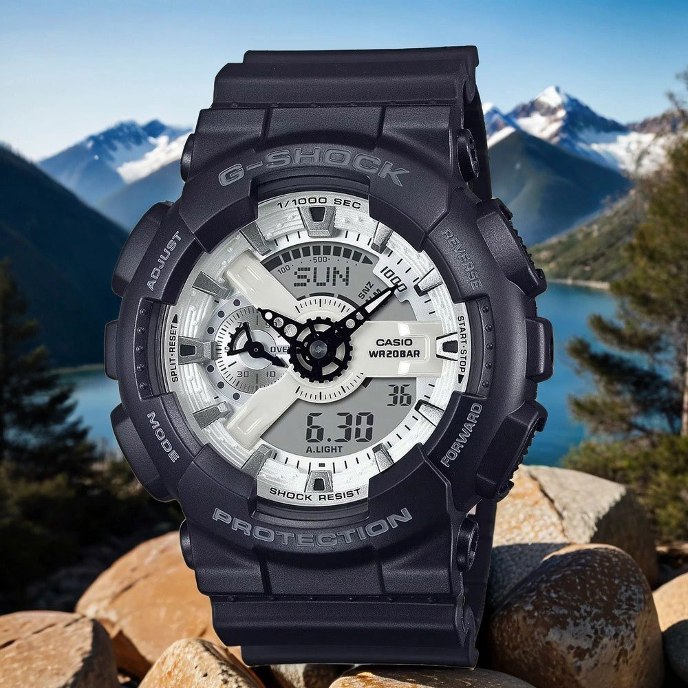 CASIO 卡西歐 G-SHOCK 黑白經典雙顯手錶 GA-110WD-1A, , large
