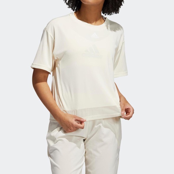 Adidas TRN T HEAT.RDY 女 短袖 上衣 透氣 反光細條 短版 愛迪達 米白 [GR8223], , large