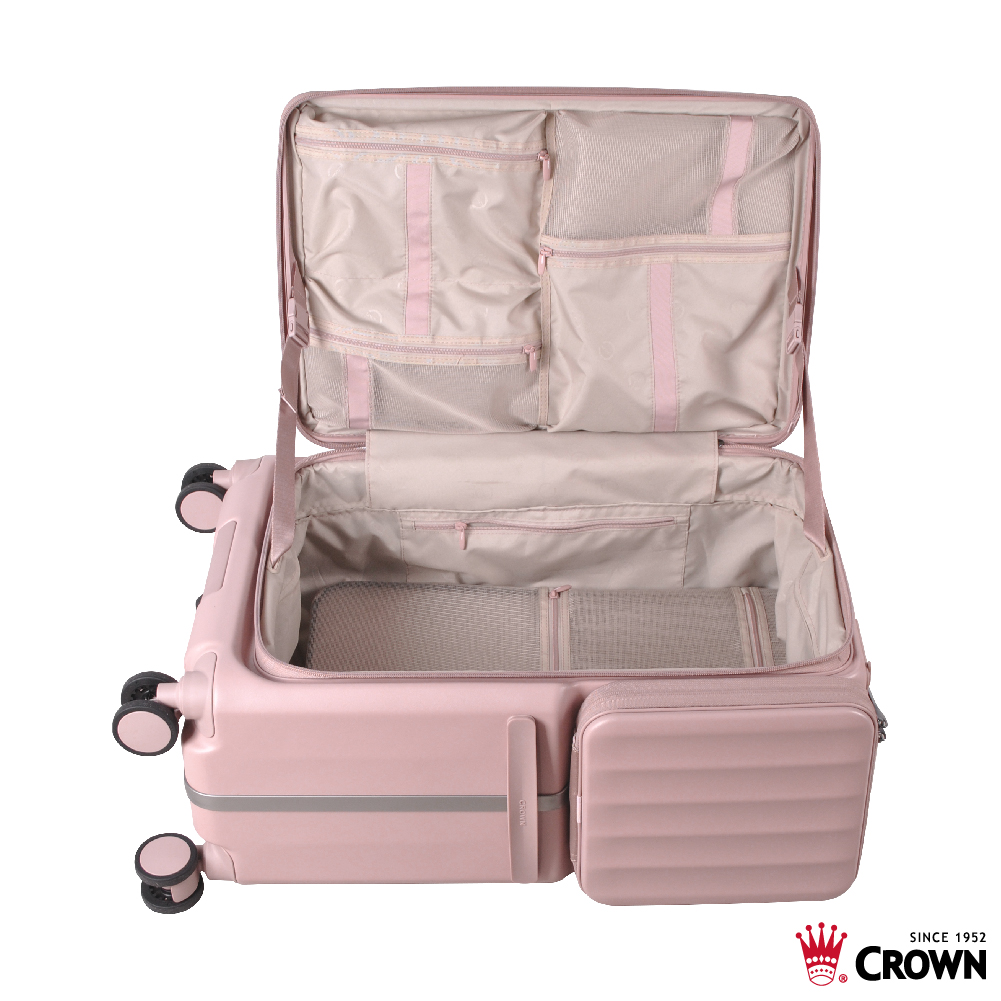 【CROWN】WAVE 26吋前開式側袋磁吸剎車箱-奶霧玫瑰, , large