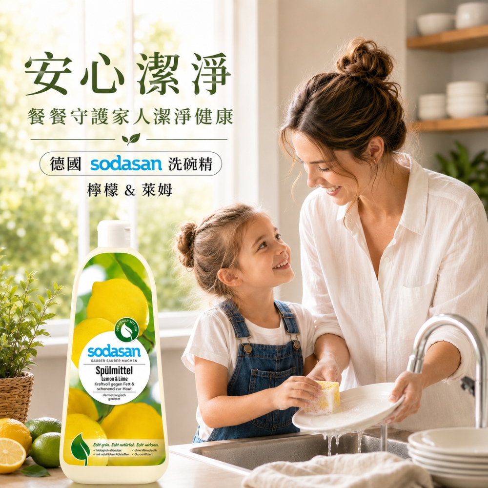 〔本野有限公司〕【德國原廠】Sodasan<蘇達桑>洗碗精(檸檬&萊姆) 1L - 箱購6入, , large