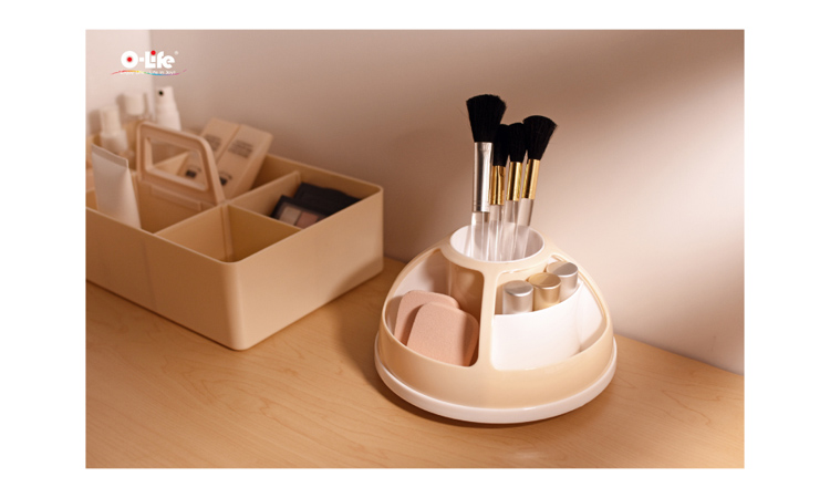 【O-Life】Semi-circular rotating storage box-black and gray, , large
