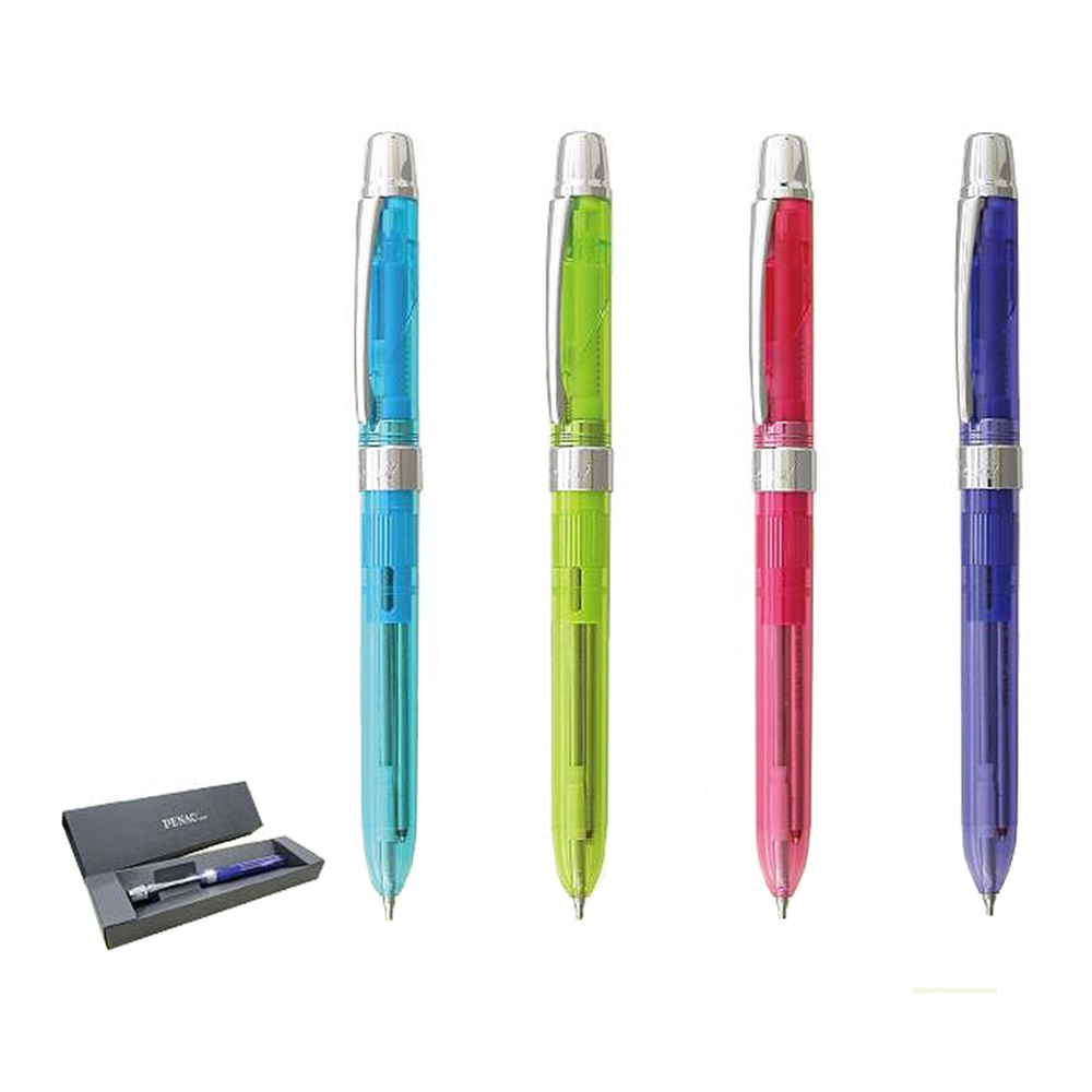 【O.B.】PENAC Ele-001 三合一多功能筆（0.7mm原子筆藍、紅+0.5mm自動鉛筆）筆桿顏色隨機 /支 TF1401 附筆盒, , large