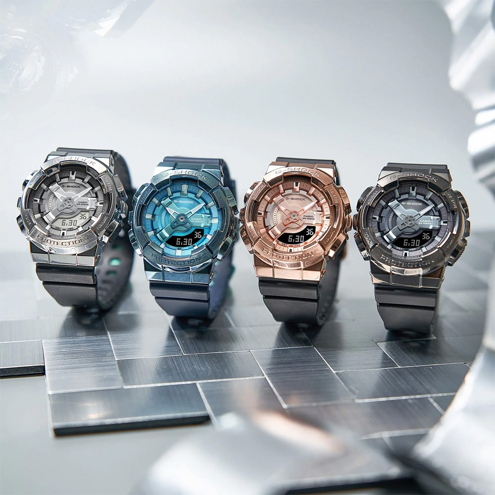 CASIO 卡西歐 G-SHOCK 金屬色雙顯電子錶-科技藍 GM-S110LB-2A, , large