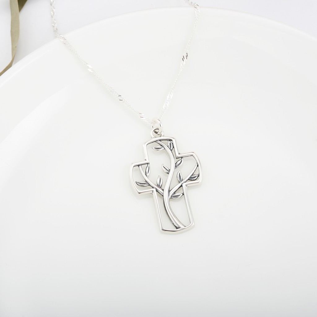 【Angel & Me】Tree of Life Cross 925 sterling silver necklace Christmas gift, , large