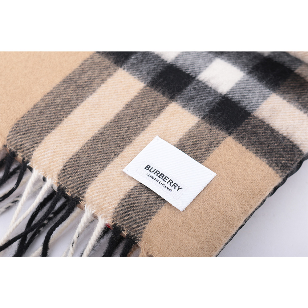 BURBERRY 經典格紋與標誌條紋雙面可用羊毛圍巾/經典米色, , large