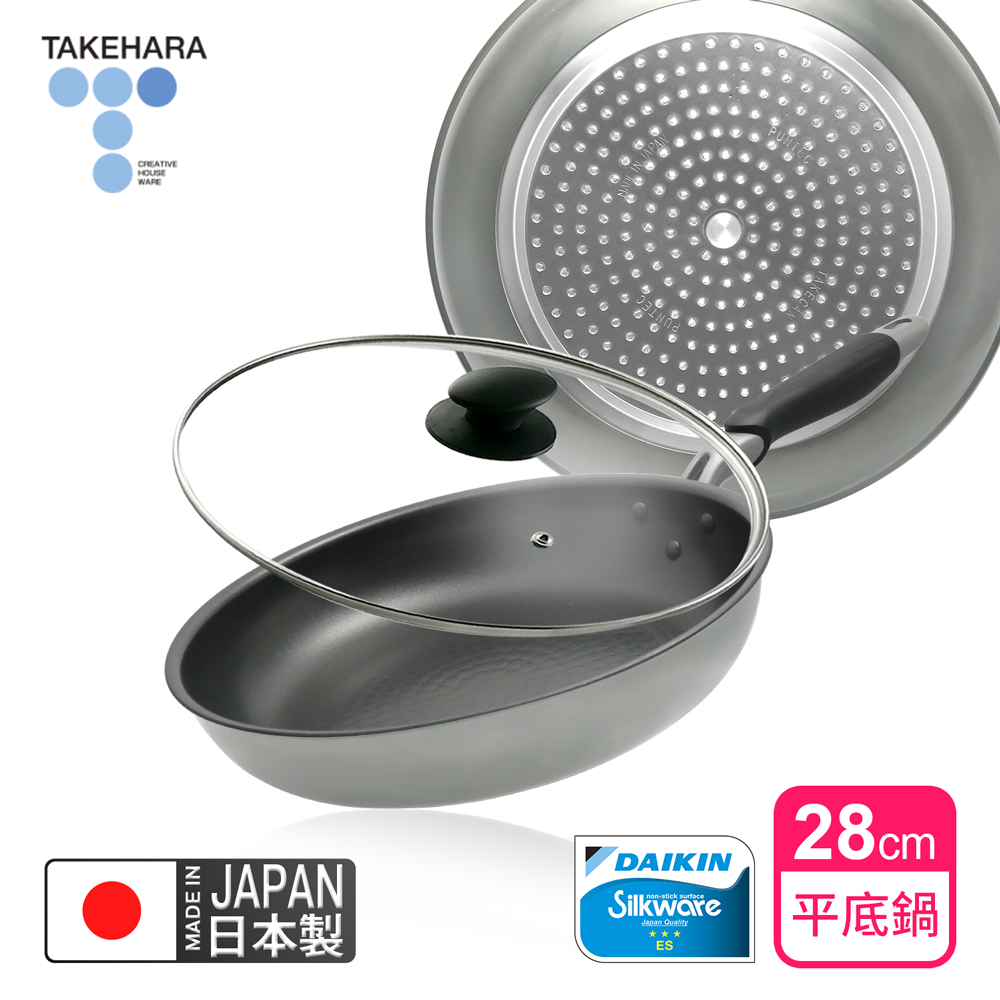 【日本竹原】日本製霞星空銀IH不沾平底鍋28cm(含蓋)可用金屬鏟/不挑爐具, , large