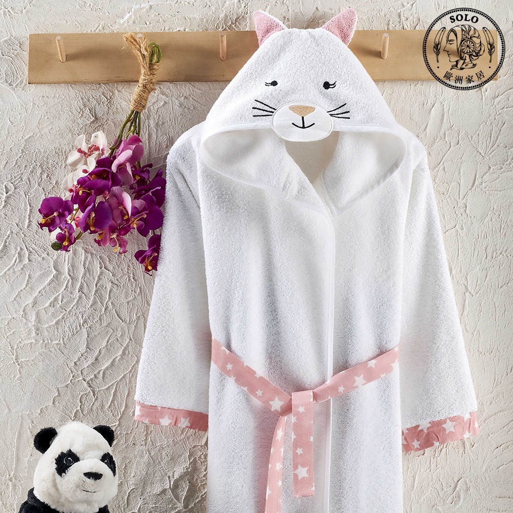 【SOLO Vintage】Bathrobe Cat White Kid 3-4y, , large